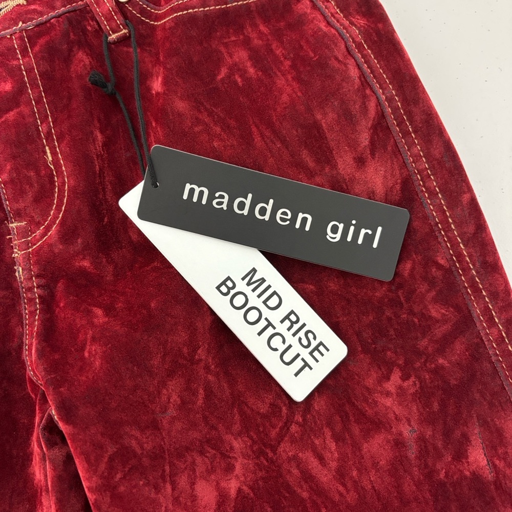 Y2K Grunge Madden Girl Red Crushed Velvet Bootcut Pants Western Edgy Glam Sz 5 - Picture 9 of 10